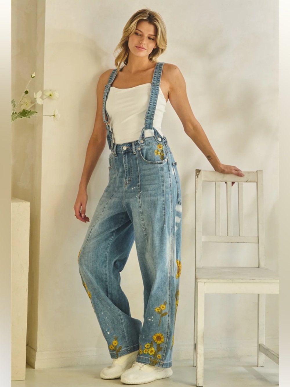 Oli & Hali Light Blue Denim Floral Overalls
